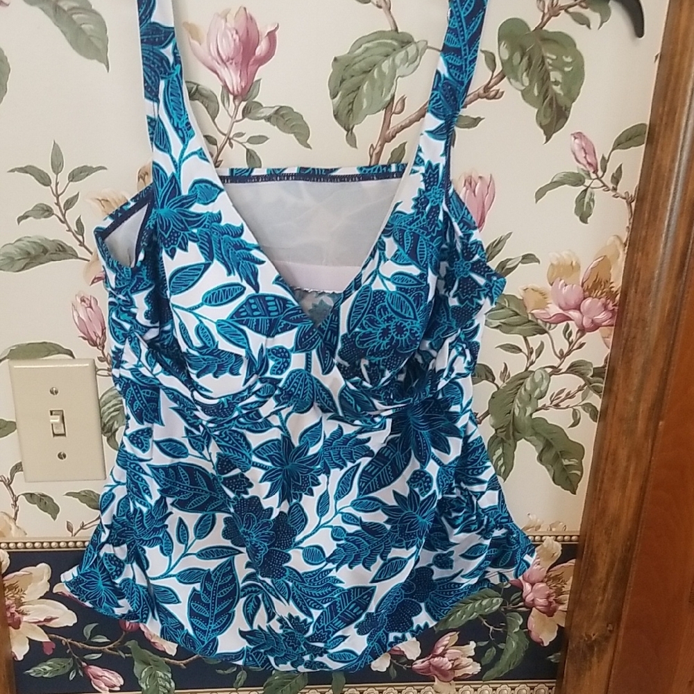 Christina Blue and White Floral Swim Top